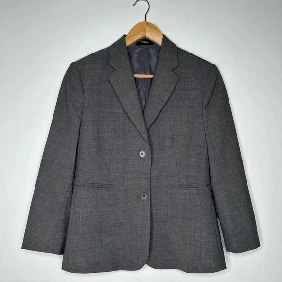 Theory Grey Linworth Virgin Wool Two Button Blazer Size 4 - Picture 1 of 9
